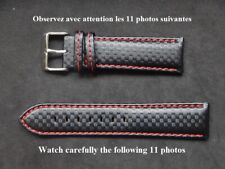 24 Mm Bracelet Etanche Carbone Noir Couture Rouge Ideal Pour Chrono Ou Divers
