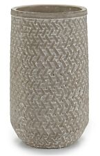25cm Gris Cylindre Vase Ciment Bouleversé Rotin Design Décorative Vase Fleur