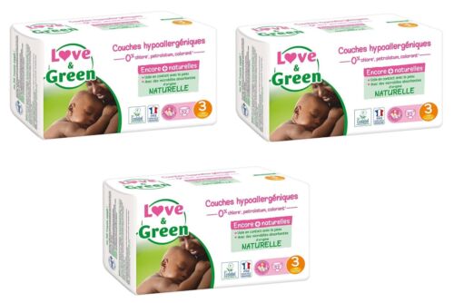 3x Love & Green Diapers Baby Size3 (4-9) Hypoallergenic (3 X 52pcs) 156pcs