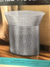 Antique Look Antq Silver Finish Hammered Indoor Metal Accent Stool 14.4
