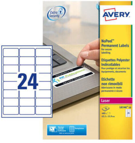 Avery L6146-20 Nopeel Labels 20 Sheets - 24 Labels Per Sheet