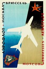 Aviation Aeroflot 1958 Moscou Bruxelles -poster Hq 40x60cm D'une Affiche Vintage