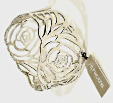 Chicos Large Argent Bracelet Rose Sculpté Filigrane Charnière Créateur Fin Neuf