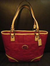  Coach Peyton Embossed Patent Tote Purse In Magenta, Tan And Silver - F22322