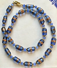 🌟 Collier Vintage , Perles Verre Murano Tubes Artisanales Anciennes Bleues 🌟