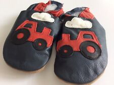 Daisy Roots Leather Baby Booties Shoes Red Blue White Tractor Design England