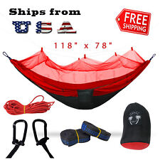 Double Outdoor Parachute Nylon Hammock With Mosquito Net Red - X-large