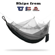 Double Outdoor Parachute Nylon Hammock With Mosquito Net Gray - Large