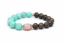 Druzy Rose Gold Accent Bracelet With Sea Green And Dark Brown Beads