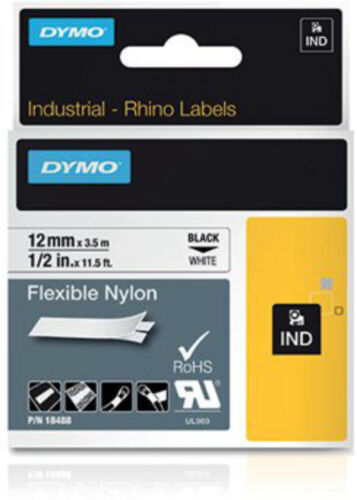 Dymo Rhino Nylon Tape 12mm Blk/wht