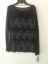 Fashion Women Ladies Long Sleeve Summer Casual,office,lace, Tops Black Pet/s Nwt