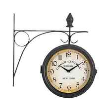 Horloge De Gare Double Murale Pendule Vintage Retro Style Antique Métallique