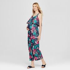 Isabel Maternity By Ingrid Navy Floral Flounce Bodice Sleeveless Jumpsuit, Xxl 