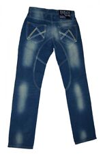 Jeans Hommes Bleu Boutonnière Look Used Lavages Coutures Décoratives Pantalon Pour Hommes