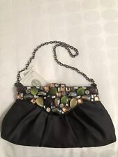Jessica Mcclintock Black Satin With Colorful Stones Nwt Clutch