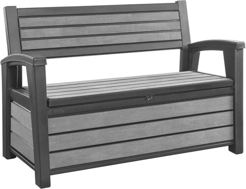Keter Hudson 227l Storage Bench Chair Seat Furniture Lockable Weatherproof Grey