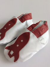 Leather Red And White Daisy Roots Baby Booties Shoes 0-6mo. Rocket Ship Design 