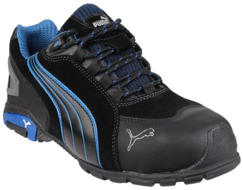 Mens Rio Low Leather Safety Black Blue Leather Trainers-puma