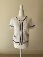 New Red Valentino White & Black Trim Crochet Short Sleeve Zip Jacket Size L