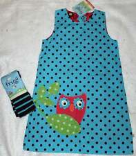 Nwt Boutique Frugi Organic Owl Reversible Pinafore Aqua Dot Raspberry Dress 7 8