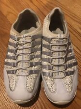 Skechers Silver White Leather Lace Casual Walking Athletic Women Shoes Sz 6.5 #