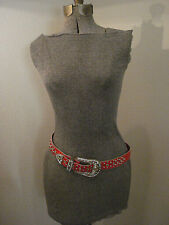 Super Cute - Rhinestone Western Bling Red Belt With Super Bling Buckle - Small