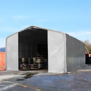 Toolport 8x36m 4m Sides Commercial Storage Shelter, 4x4.6m Drive Through, Pvc 850, Grey With Statics Package (soft Ground Anchors) - (49475)