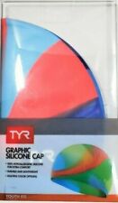 Tyr, Us Divers Tie Dye Graphic Silicone Swim Cap Junior Blue/orange Youth Adult