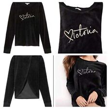 Victoria Sport Velour Lounge Black Velvet Open Back Sweater Large