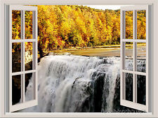 Waterfall & Fall Landscape Window View Color Wall Sticker Wall Mural 36x27