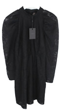Y.a.s Melbourne Robe Femmes Uk 10 Long Manche Braguette Zip Dentelle Mini Noir