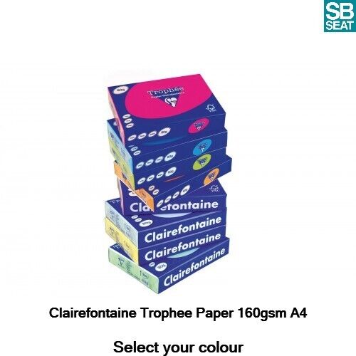 (1 Ream 250 Sheets) Clairefontaine Trophee Paper 160gsm A4 Card (select Colour)