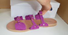 Ancient Greek Sandals Daim Violet Glissières Naturel Cuir Mocassin Or Neuf Uk 8