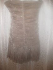 Bebe Ladies Taupe Glittered Ruffled Dress Sz M Nwt Gorgeous Design