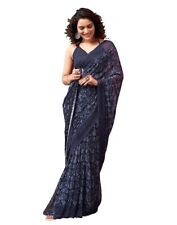 Bleu Imprimé Saris Pour Femme Soirée Indien Designer Sari 65