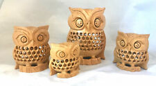 Bois Sculpté 4 Hiboux Set Filet Motif Owlet Intérieur Oiseau Cadeau Handmade