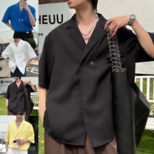 Chemise à Manches Courtes Vintage Mode Gaufre Noire Plaid Pour Hommes Vêtement