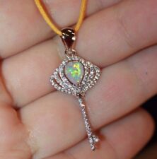 Fire Opal Cz Necklace Pendant Gemstone Silver Jewelry Elegant Cocktail Key A2