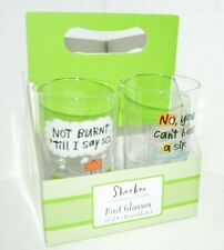 Hallmark Shoebox Pint Glasses Set 4 Different My Motto Eat Drink & Repeat Burnt