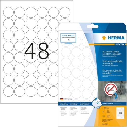 Herma 4571 Self Adhesive Round Foil Labels - Laser - 48 Per Sheet - Round 30mm