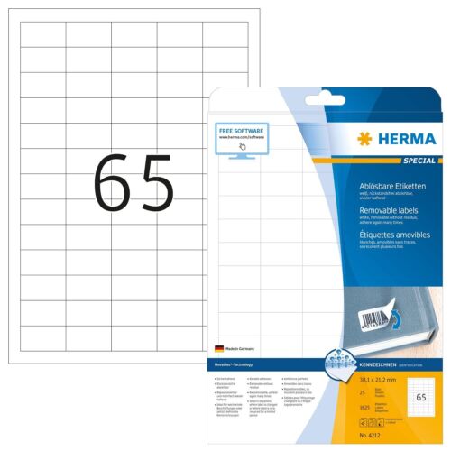 Herma Self Adhesive Removable Multi-purpose Labels, 65 Labels Per A4 (us Import)