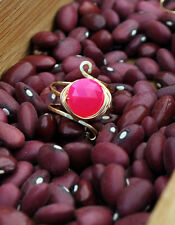 Hot Pink Chalcedony Gold Filled Wire Wrapped Hammered Ring