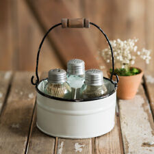 Mason Jars Salt & Pepper Shaker Set With Round Metal Caddy ~white / Black Trim~ 