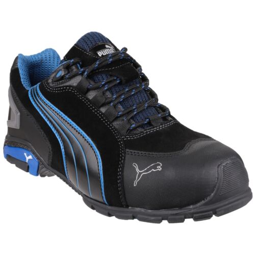 Mens Rio Low Leather Safety Black Blue Leather Trainers-puma