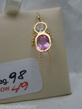 Month Of Oct. Birthstone Charm Pendant 14kt Yellow Gold White And Pink Nice Boy