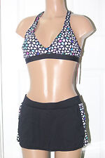  New Anne Cole Locker Athletic Back Skirted Panty Swim Bikini Set M Medium Flora