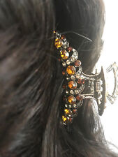 New Beautiful Gold With Amber & Topaz Crystal 3''hair Claw Clip