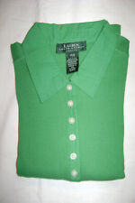 New Ralph Lauren Petite Green Long Sleeved Ribbed Top With Collar, P/s.