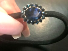 New Small Sapphire Oval Crystal Ponytail Black Elastic Band