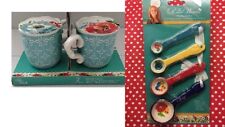 Pioneer Woman Blue Salt Pepper Shaker + 4 Measuring Floral Ceramic Spoons Set